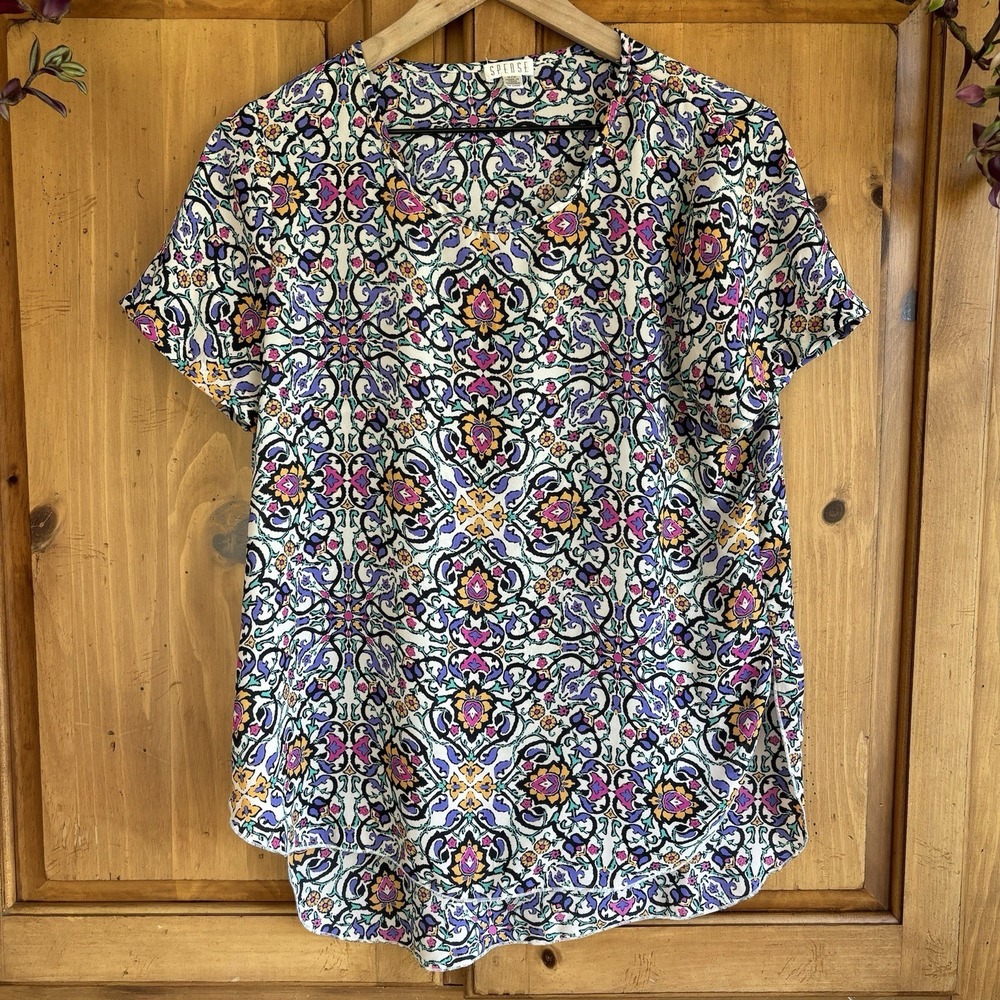 Spense Blouse Top Multicolor Medium Floral Sleeveless Round Neck Pullover Shirt‎